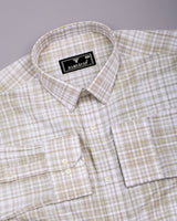 Taupe Cream With White Check Linen Cotton Shirt