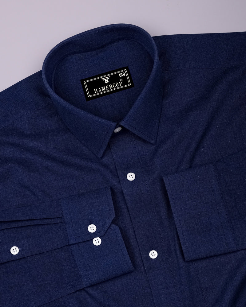 Planet Blue Melange Cotton Formal Shirt