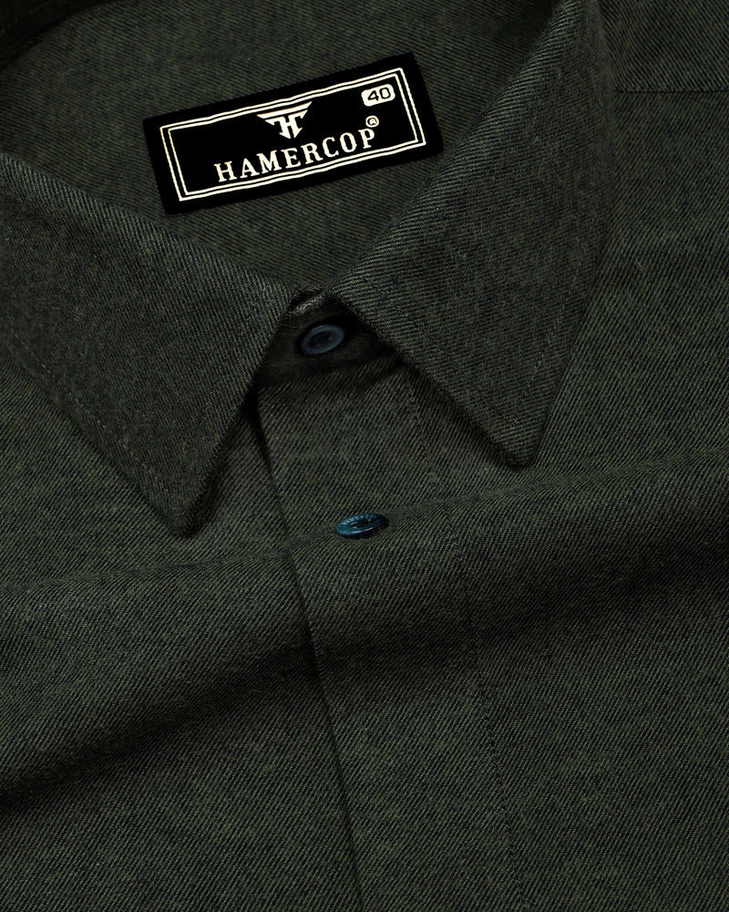 Neon Green Plaid Flannel Solid Heavy Cotton Shirt