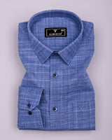 Cornflower Blue Plaid Flannel Heavy Cotton Shirt