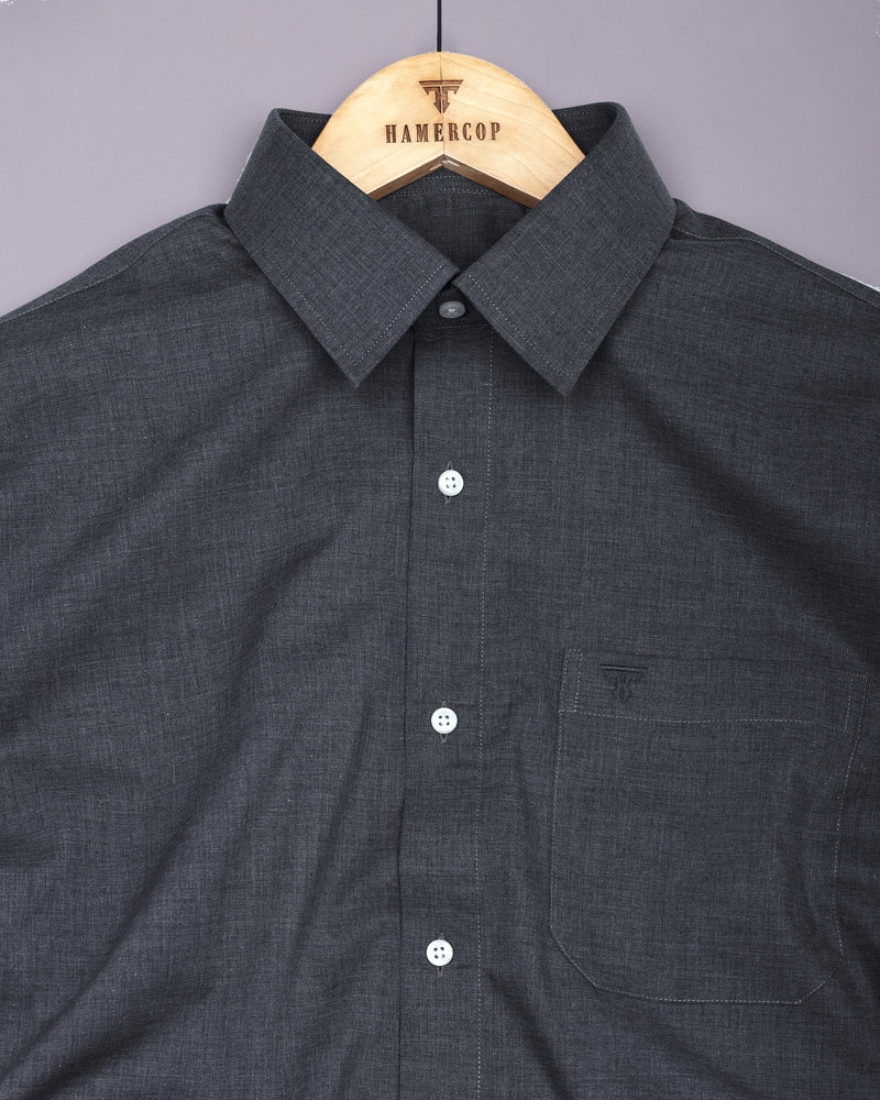Planet Charcoal Gray Melange Cotton Formal Shirt
