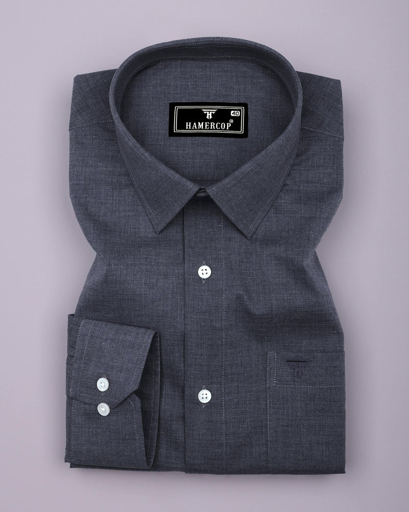 Planet Charcoal Gray Melange Cotton Formal Shirt