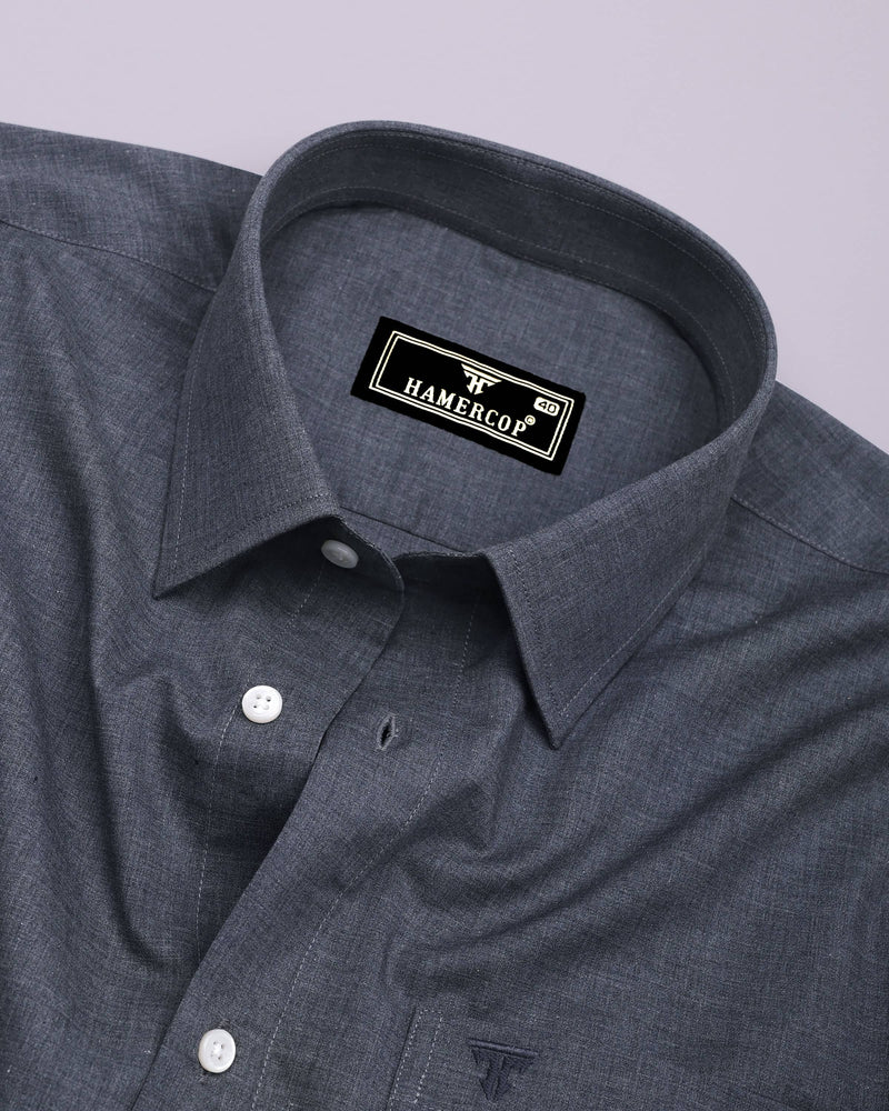 Planet Charcoal Gray Melange Cotton Formal Shirt