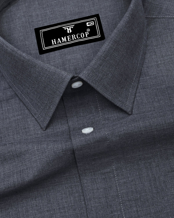 Planet Charcoal Gray Melange Cotton Formal Shirt