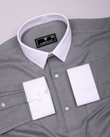 Elise Gray Self Stripe Plaid Flannel Solid Cotton Shirt