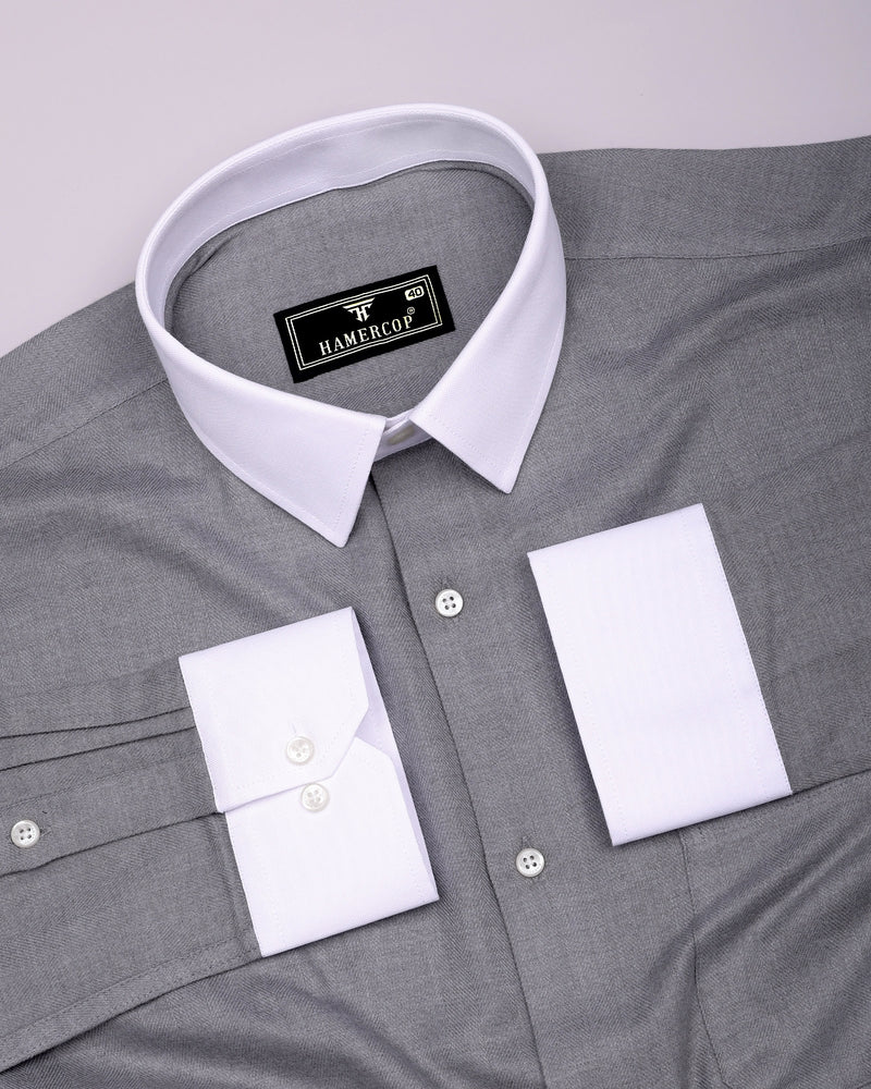 Elise Gray Self Stripe Plaid Flannel Solid Cotton Shirt