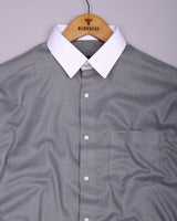 Elise Gray Self Stripe Plaid Flannel Solid Cotton Shirt