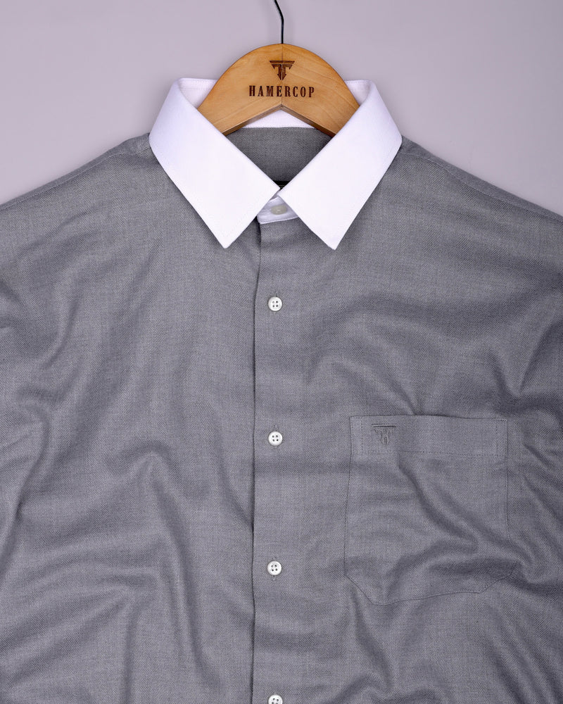 Elise Gray Self Stripe Plaid Flannel Solid Cotton Shirt