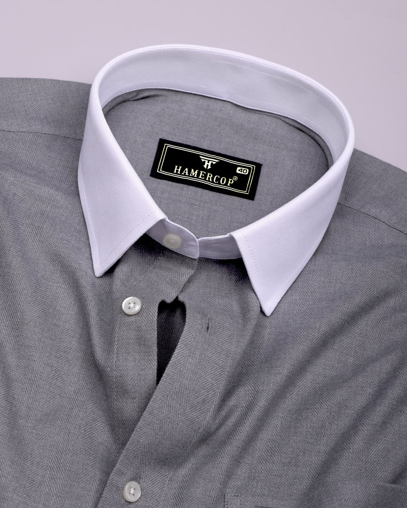 Elise Gray Self Stripe Plaid Flannel Solid Cotton Shirt