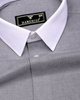 Elise Gray Self Stripe Plaid Flannel Solid Cotton Shirt