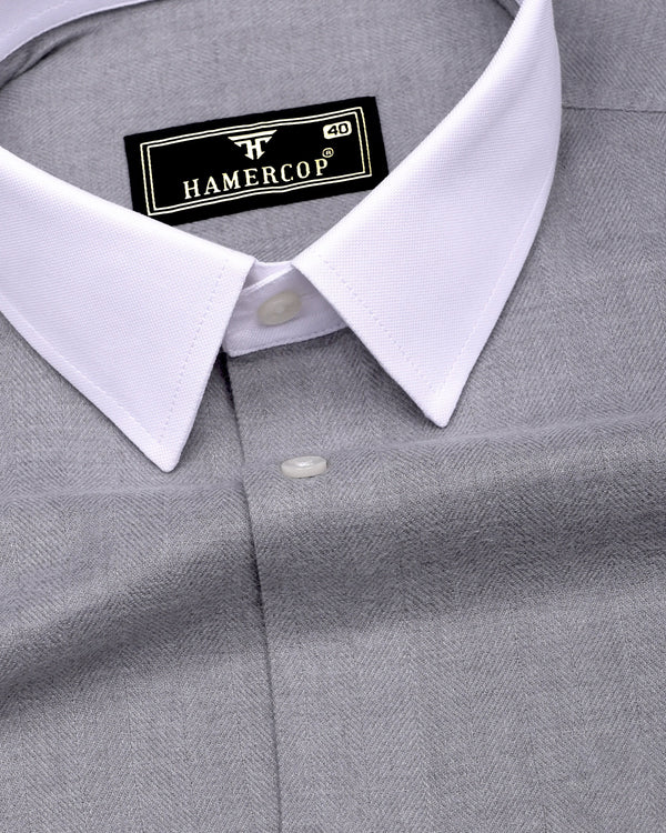 Elise Gray Self Stripe Plaid Flannel Solid Cotton Shirt