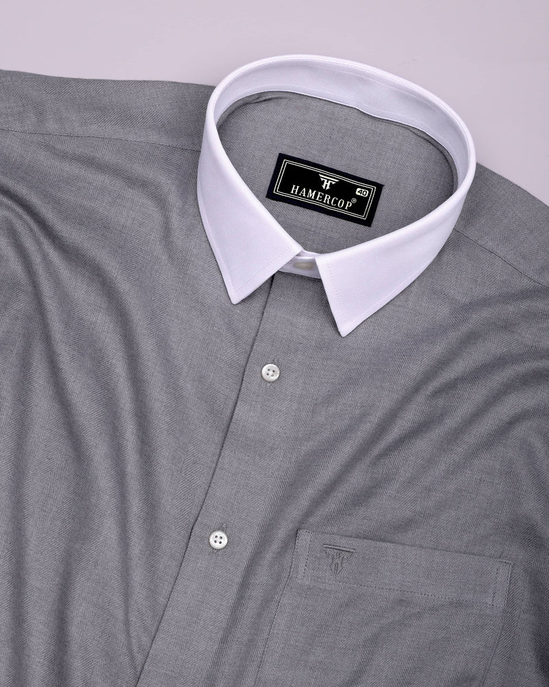 Elise Gray Self Stripe Plaid Flannel Solid Cotton Shirt