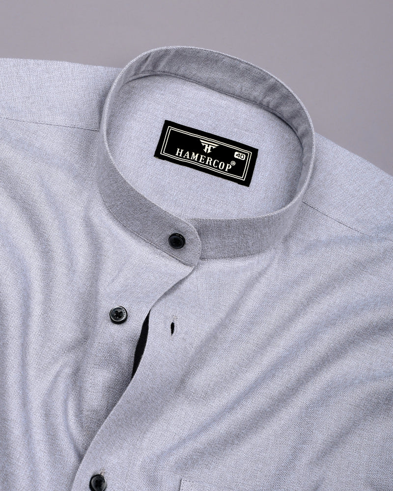 Thermal Gray Plaid Flannel Solid Heavy Cotton Shirt