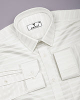 Light Ivory Self Weft Stripe Premium Cotton Shirt
