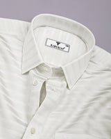 Light Ivory Self Weft Stripe Premium Cotton Shirt