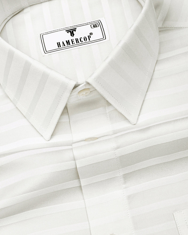 Light Ivory Self Weft Stripe Premium Cotton Shirt – Hamercop