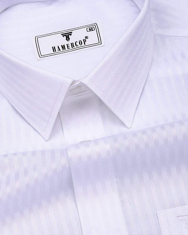 Salt White Self Stripe Premium Giza Shirt