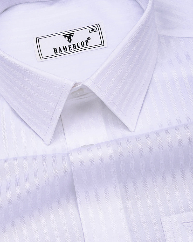 Salt White Self Stripe Premium Giza Shirt