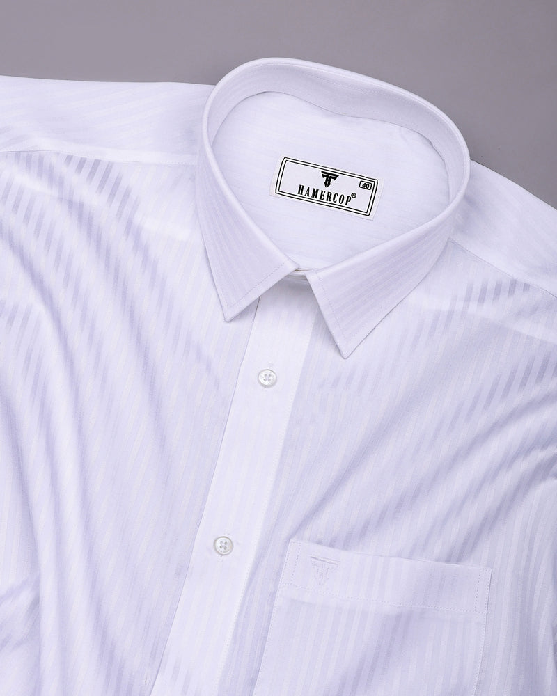 Salt White Self Stripe Premium Giza Shirt