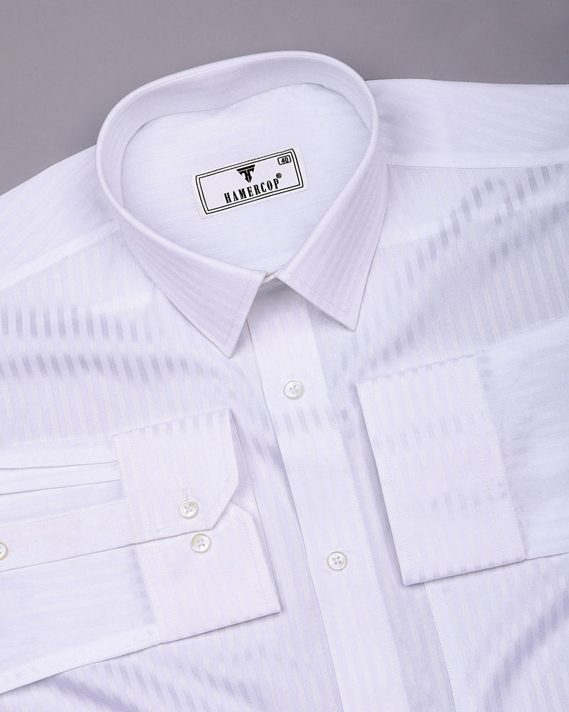 Salt White Self Stripe Premium Giza Shirt