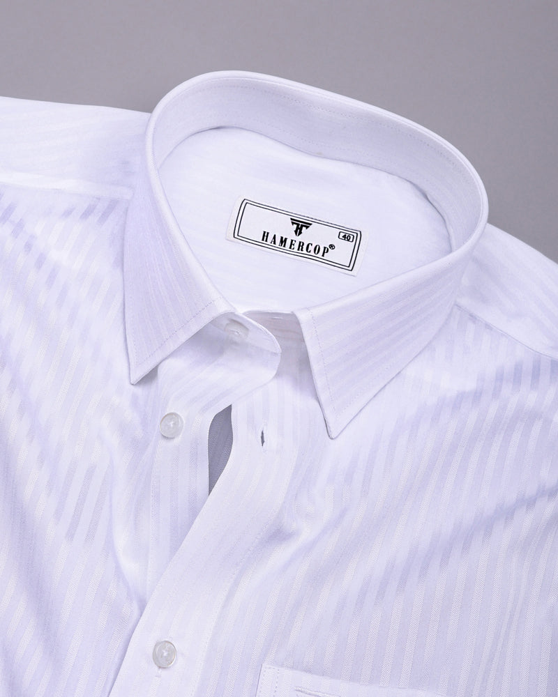 Salt White Self Stripe Premium Giza Shirt