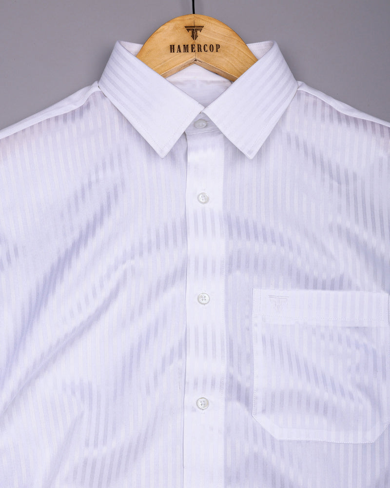 Salt White Self Stripe Premium Giza Shirt