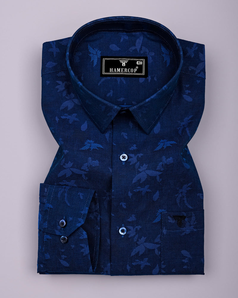 Radium Blue Jacquard Textured Premium Cotton Shirt