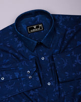 Radium Blue Jacquard Textured Premium Cotton Shirt