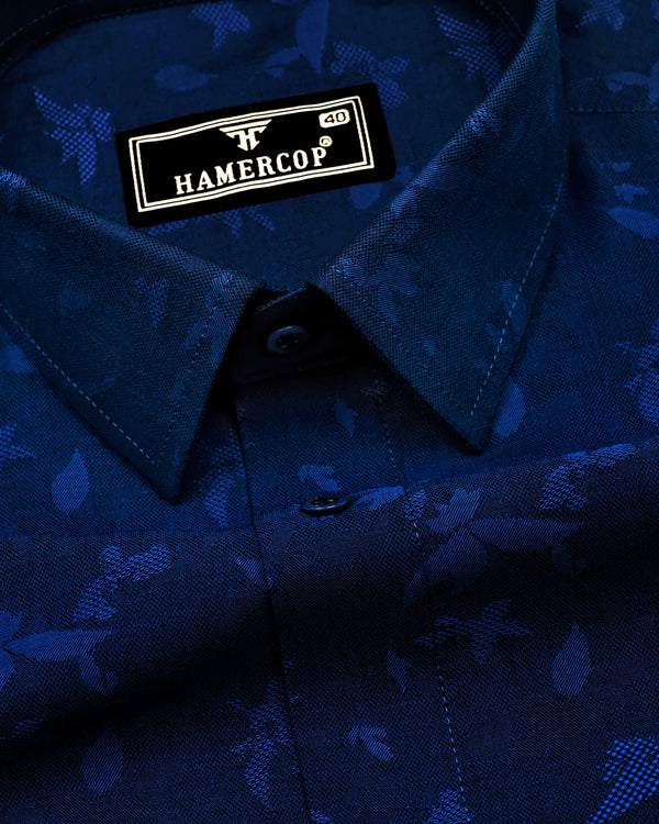 Radium Blue Jacquard Textured Premium Cotton Shirt