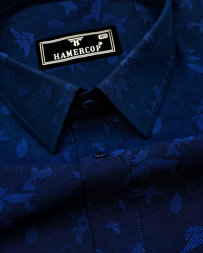 Radium Blue Jacquard Textured Premium Cotton Shirt