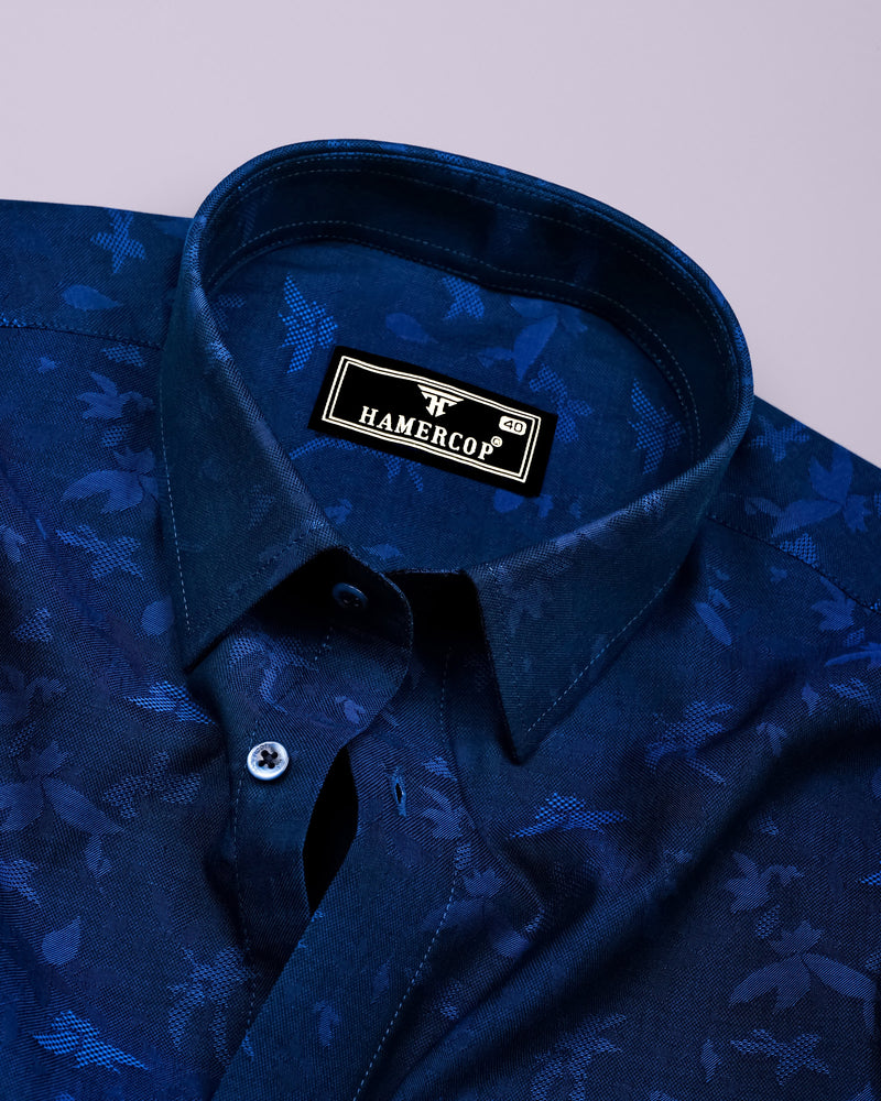 Radium Blue Jacquard Textured Premium Cotton Shirt