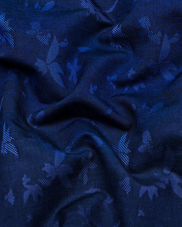 Radium Blue Jacquard Textured Premium Cotton Shirt