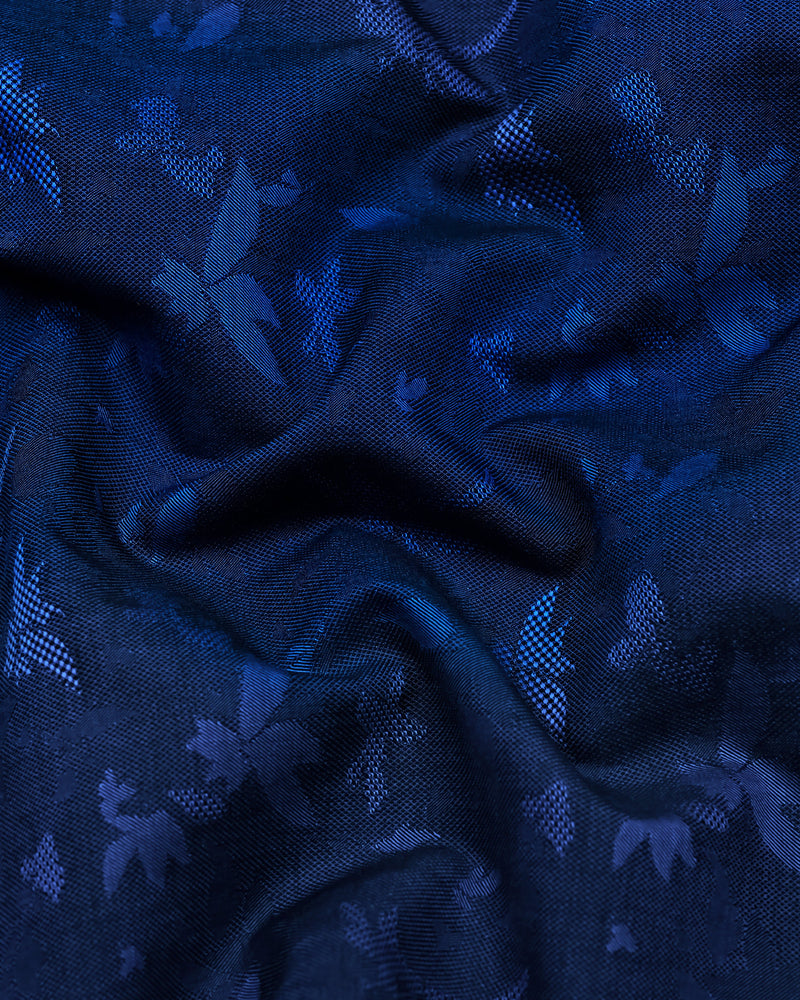 Radium Blue Jacquard Textured Premium Cotton Shirt