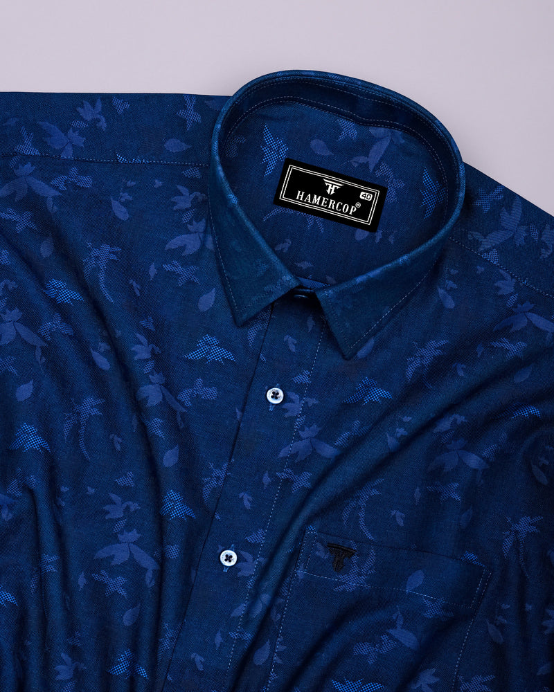 Radium Blue Jacquard Textured Premium Cotton Shirt