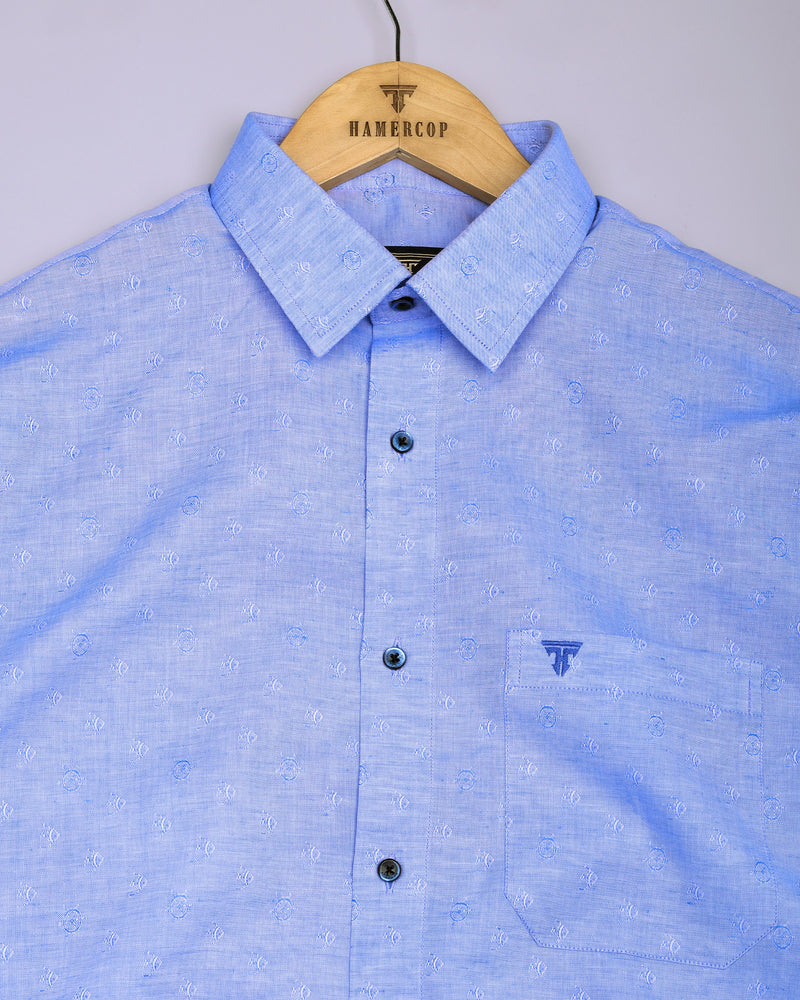 Stream Blue Jacquard Textured Cotton Shirt