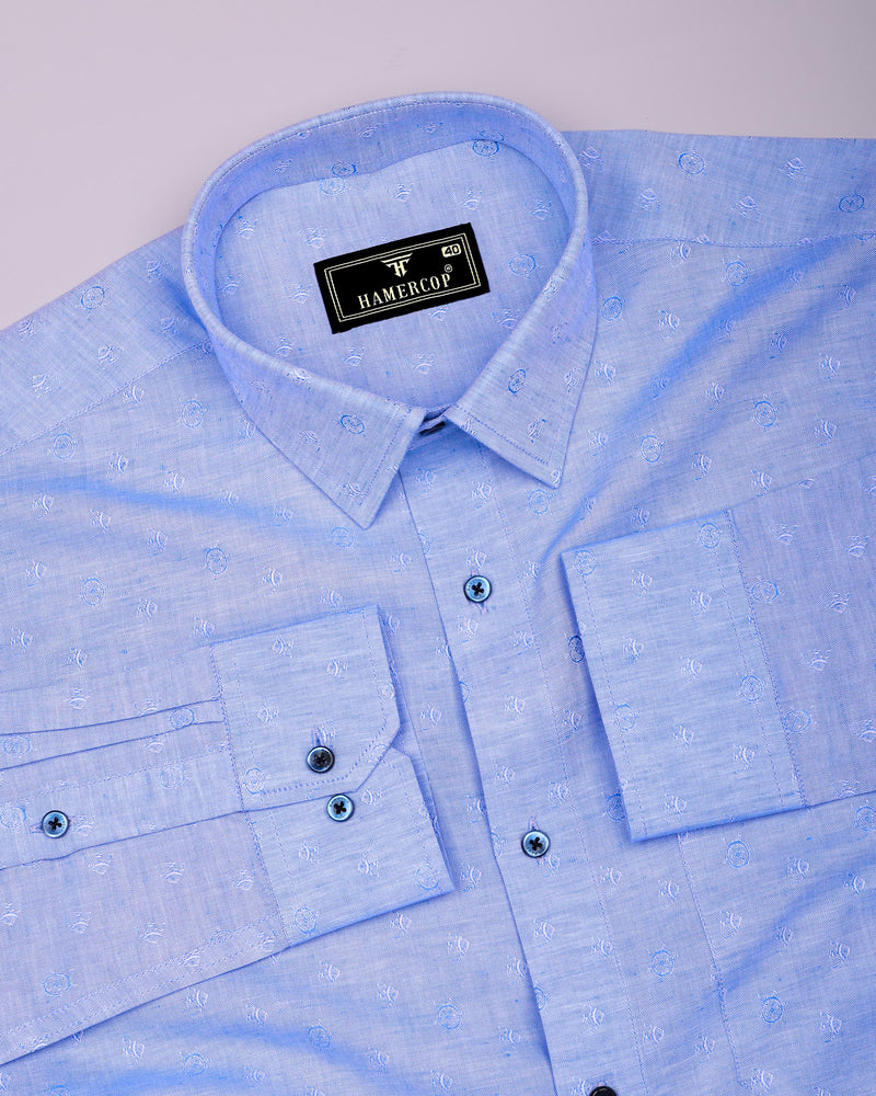 Stream Blue Jacquard Textured Cotton Shirt