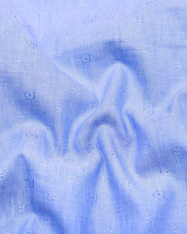 Stream Blue Jacquard Textured Cotton Shirt