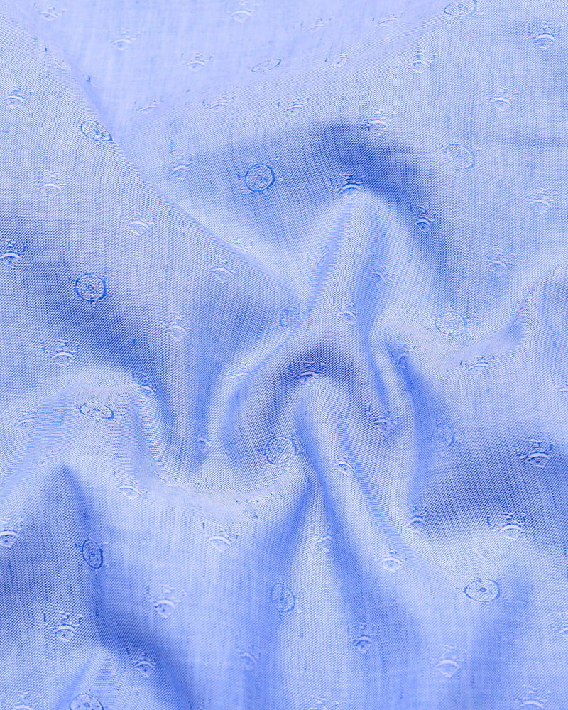 Stream Blue Jacquard Textured Cotton Shirt