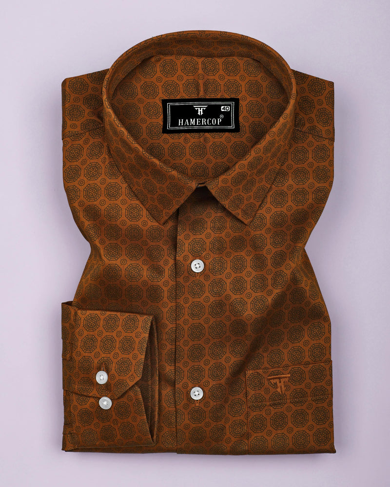 Riga Mustard Geometrical Printed Satin Cotton Shirt