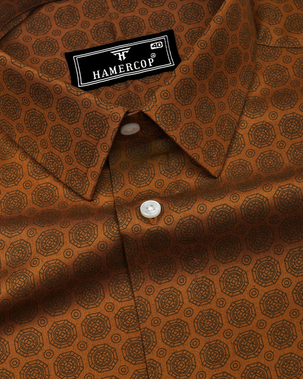 Riga Mustard Geometrical Printed Satin Cotton Shirt