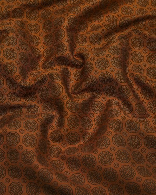 Riga Mustard Geometrical Printed Satin Cotton Shirt