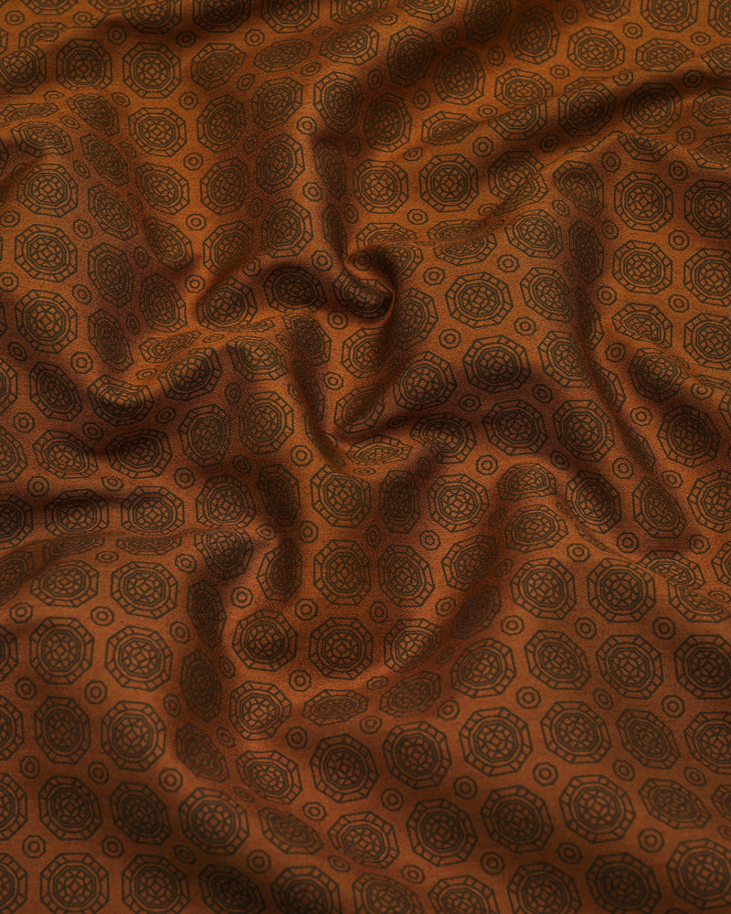 Riga Mustard Geometrical Printed Satin Cotton Shirt