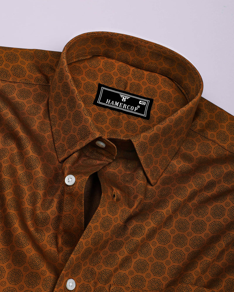 Riga Mustard Geometrical Printed Satin Cotton Shirt
