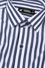 White with grey awning stripe cotton shirt