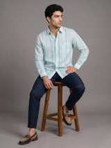 Florence Aqua Blue With White Stripe Cotton Shirt
