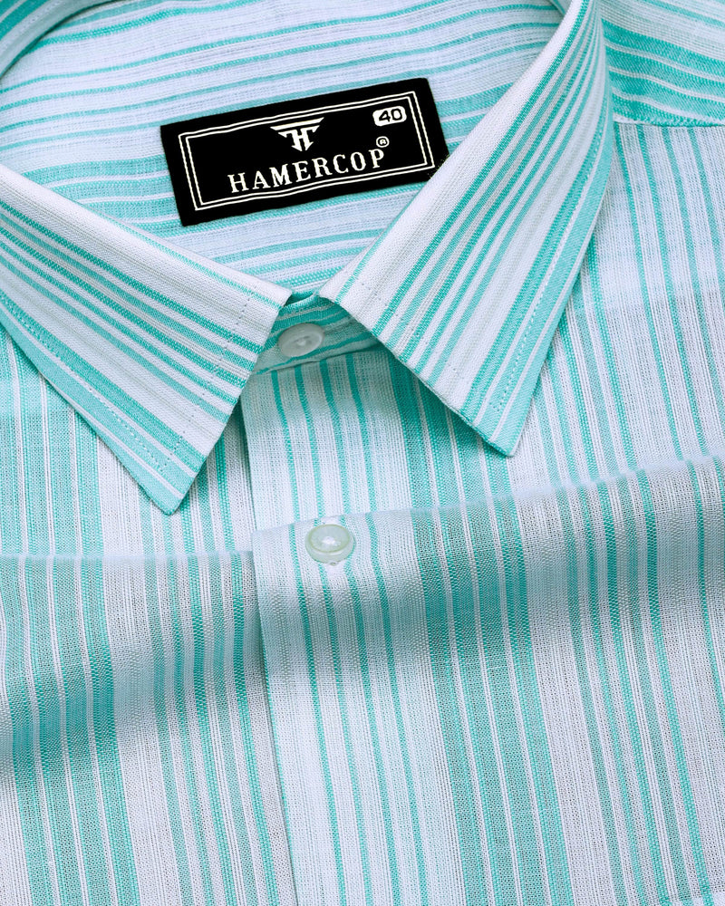 Florence Aqua Blue With White Stripe Cotton Shirt