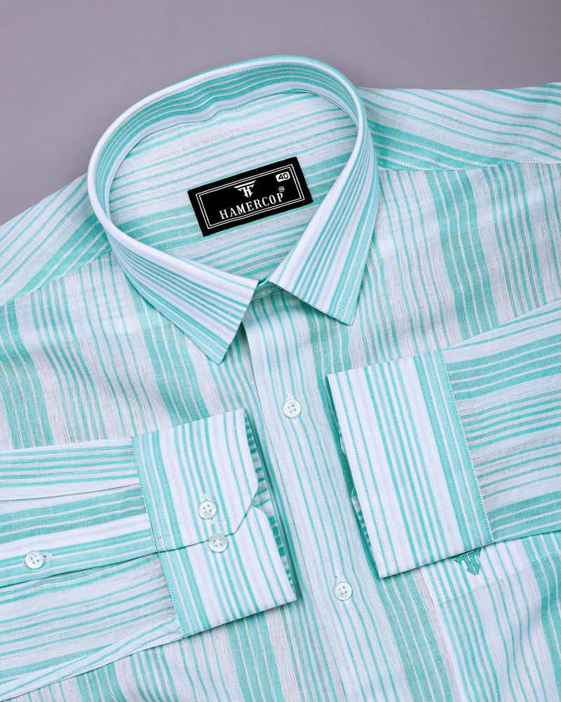 Florence Aqua Blue With White Stripe Cotton Shirt