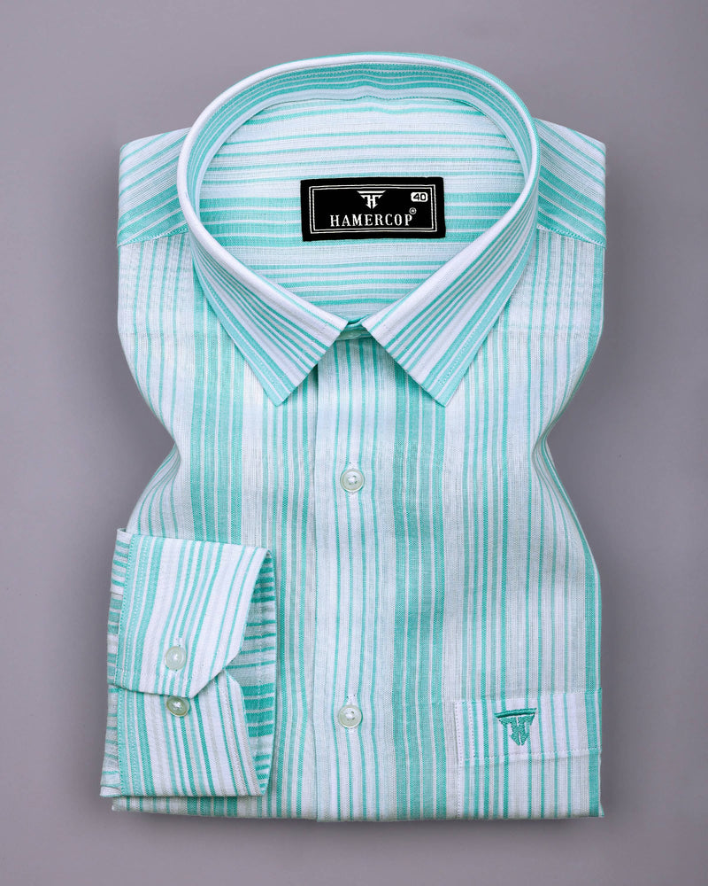 Florence Aqua Blue With White Stripe Cotton Shirt