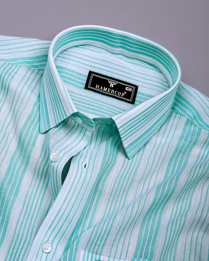 Florence Aqua Blue With White Stripe Cotton Shirt