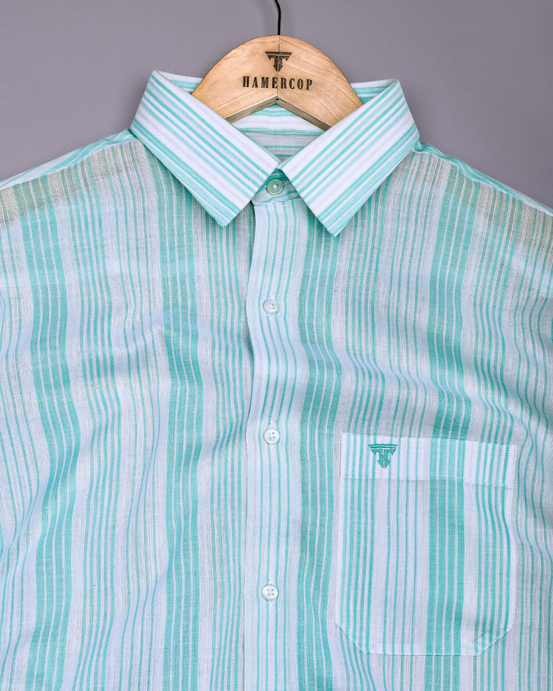 Florence Aqua Blue With White Stripe Cotton Shirt